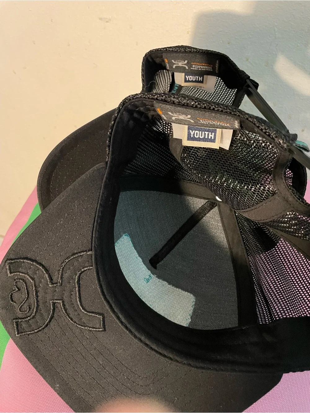 Hooey Kids Black Trucker Hat with Teal Embroidery Patch